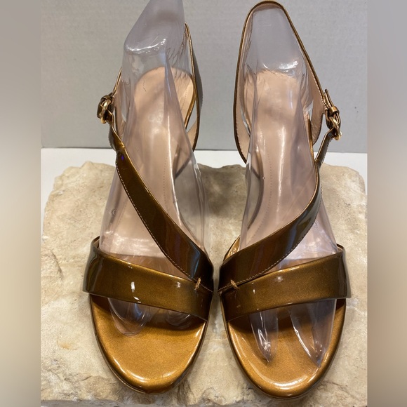 Sz 11 Franco Sarto Bronze Patent Leather Strappy Heeled Sandals - Picture 4 of 15